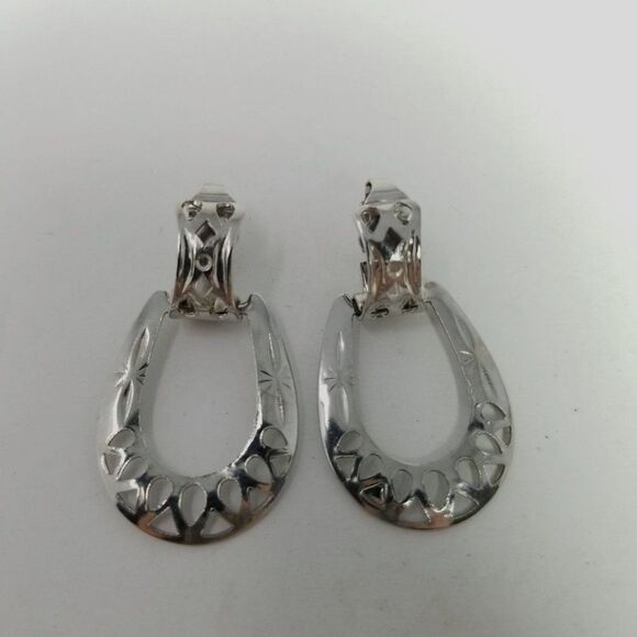 Vintage Silver Tone Door Knocker Style Stud Earrings, Cut Out Design, Estate - Picture 5 of 6